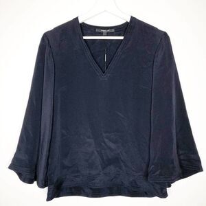 DEREK LAM Alex Navy Silk V-neck 3/4 Sleeve Blouse